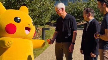 Tim Cook and John Ternus host Pikachu and The Pokémon Company CEO at Apple Park