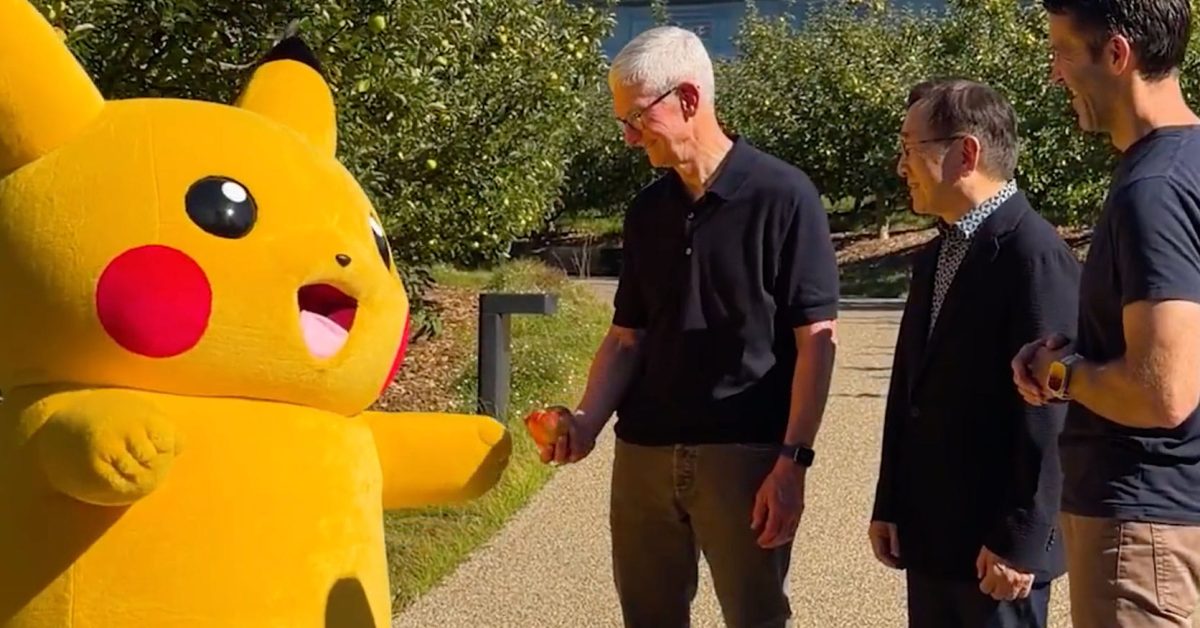 Tim Cook and John Ternus host Pikachu and The Pokémon Company CEO at Apple Park