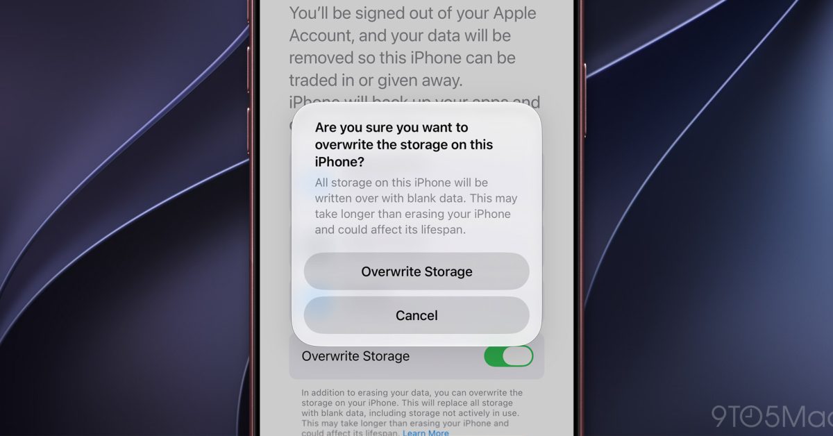 iOS 27.2 references new option to overwrite iPhone storage with blank data after erasing