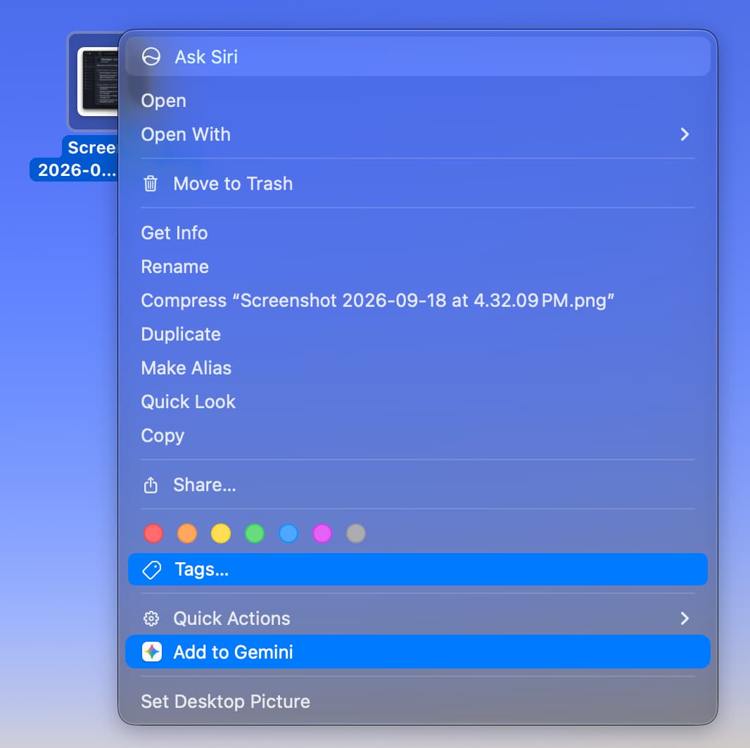 Menu Finder de Gemini