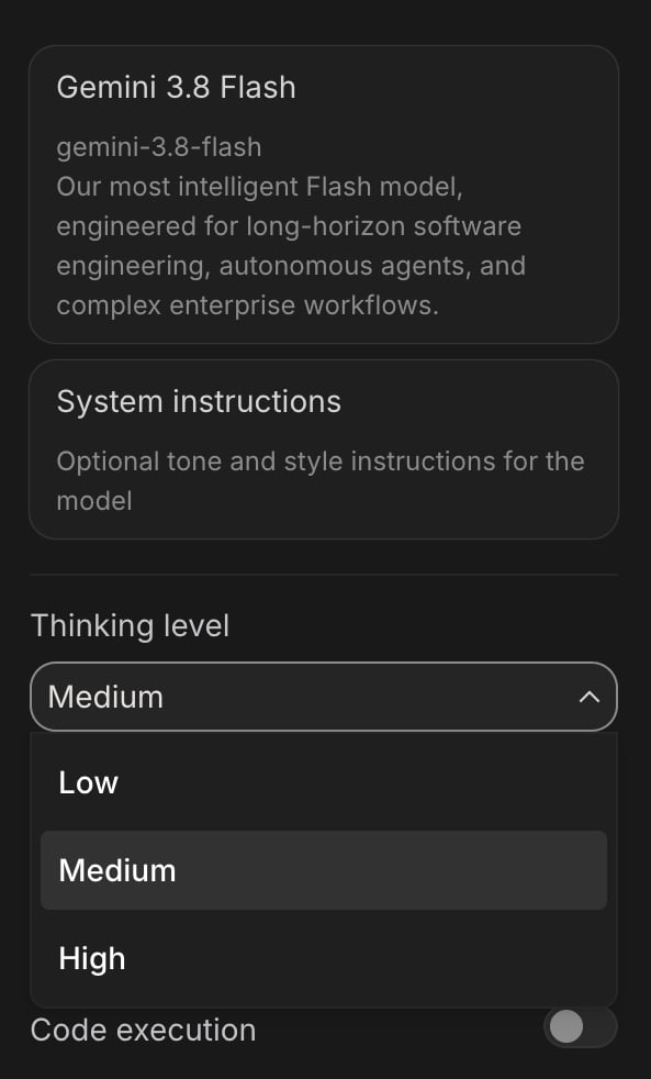 Niveaux d'effort dans Google AI Studio