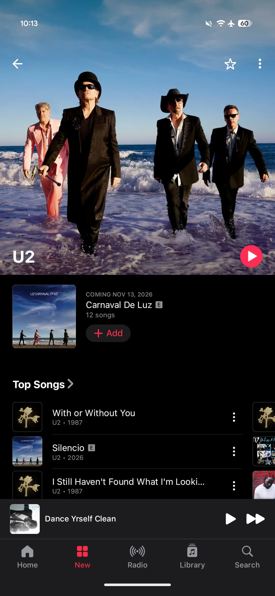 Page artiste Apple Music avant la mise à jour